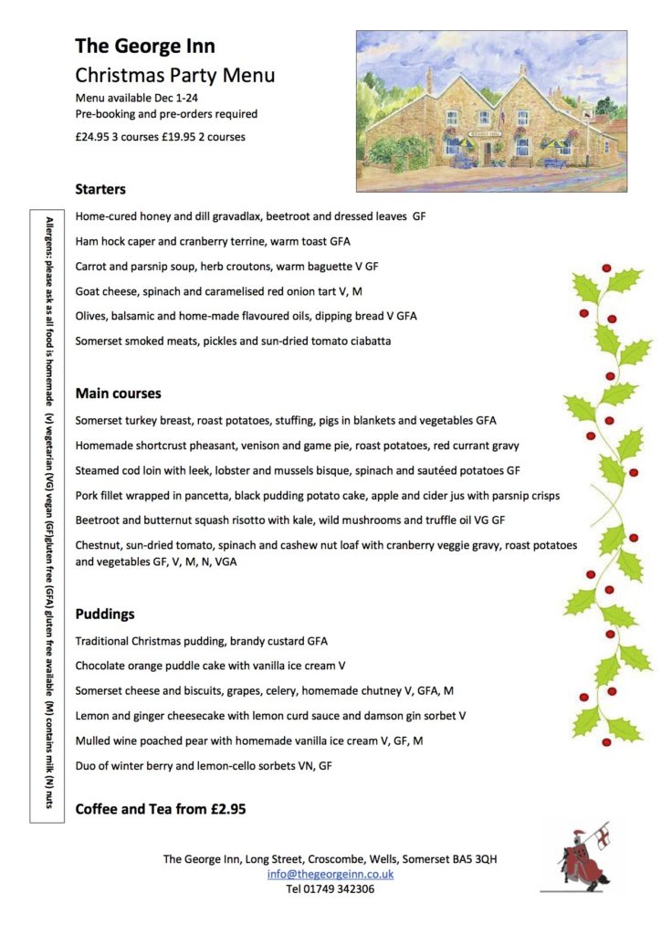 Christmas menu 2019 The Inn